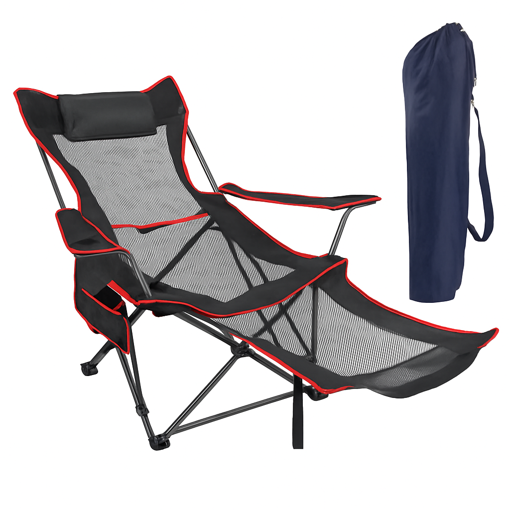Foldable Camping Chair | 330 lb Capacity | Mesh Back | Reclining + Pillow | Cup Holder | Black or Blue