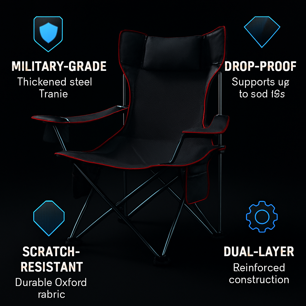 Foldable Camping Chair | 330 lb Capacity | Mesh Back | Reclining + Pillow | Cup Holder | Black or Blue