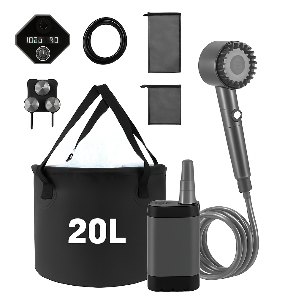Portable Camping Shower with Foldable Bucket & Pump