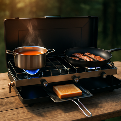3-Burner Propane Camping Stove – 20,500 BTU, Foldable, RV & Camp Ready
