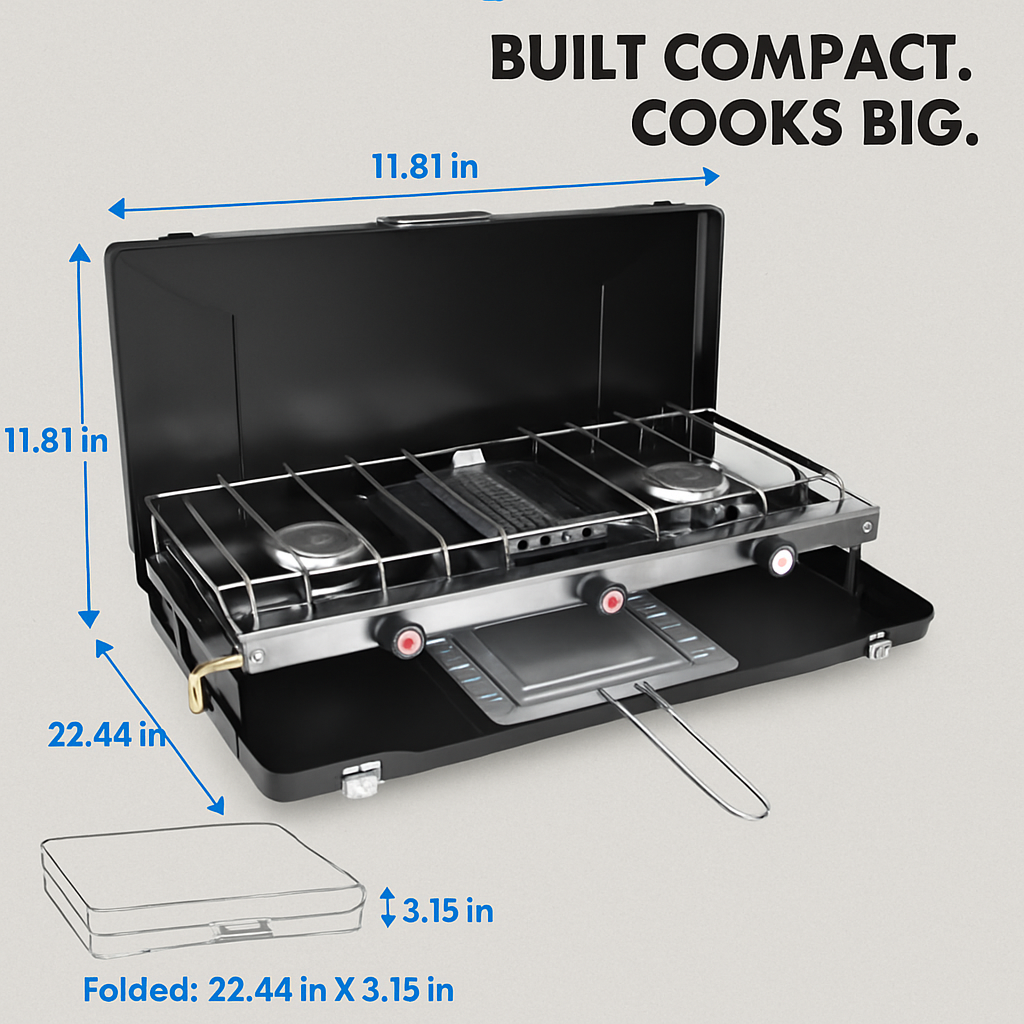3-Burner Propane Camping Stove – 20,500 BTU, Foldable, RV & Camp Ready