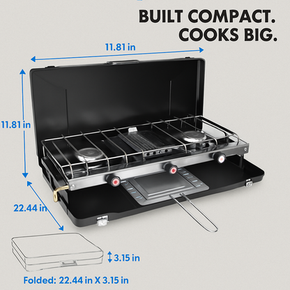 3-Burner Propane Camping Stove – 20,500 BTU, Foldable, RV & Camp Ready