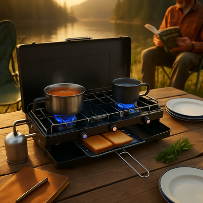3-Burner Propane Camping Stove – 20,500 BTU, Foldable, RV & Camp Ready