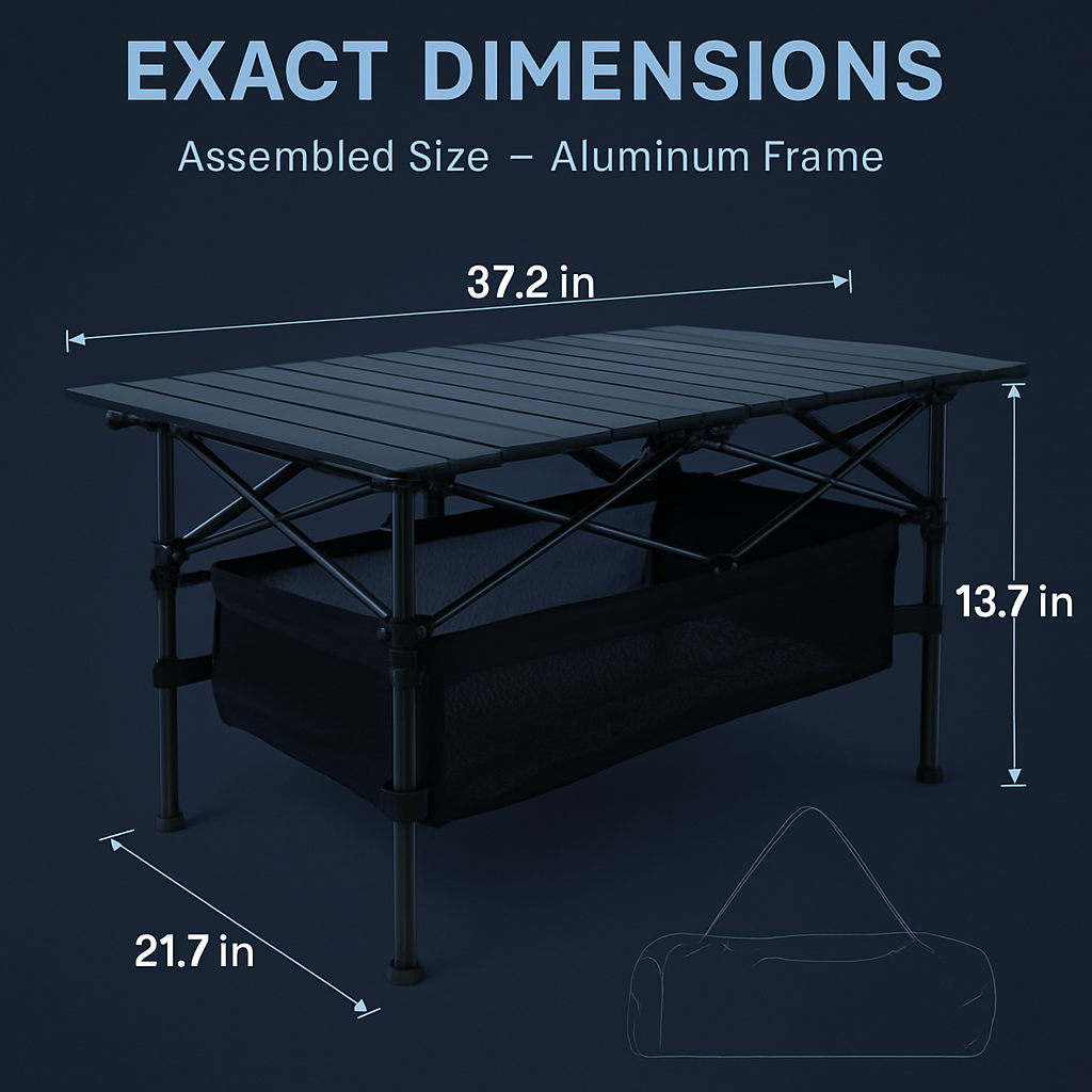 Folding Camping Table | Aluminum Top | 220 lb Capacity | Mesh Basket | Roll-Up | LakeForest | Black