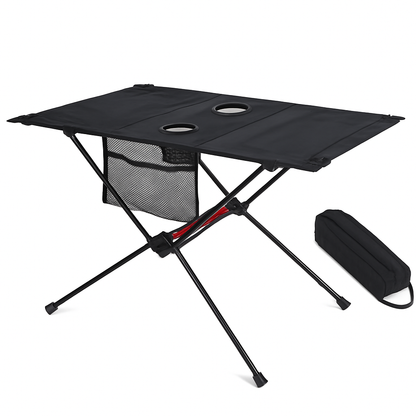 Compact Folding Camping Table | Aluminum Alloy | Cup Holders & Pockets | 695g | LakeForest | Black