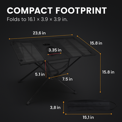 Compact Folding Camping Table | Aluminum Alloy | Cup Holders & Pockets | 695g | LakeForest | Black