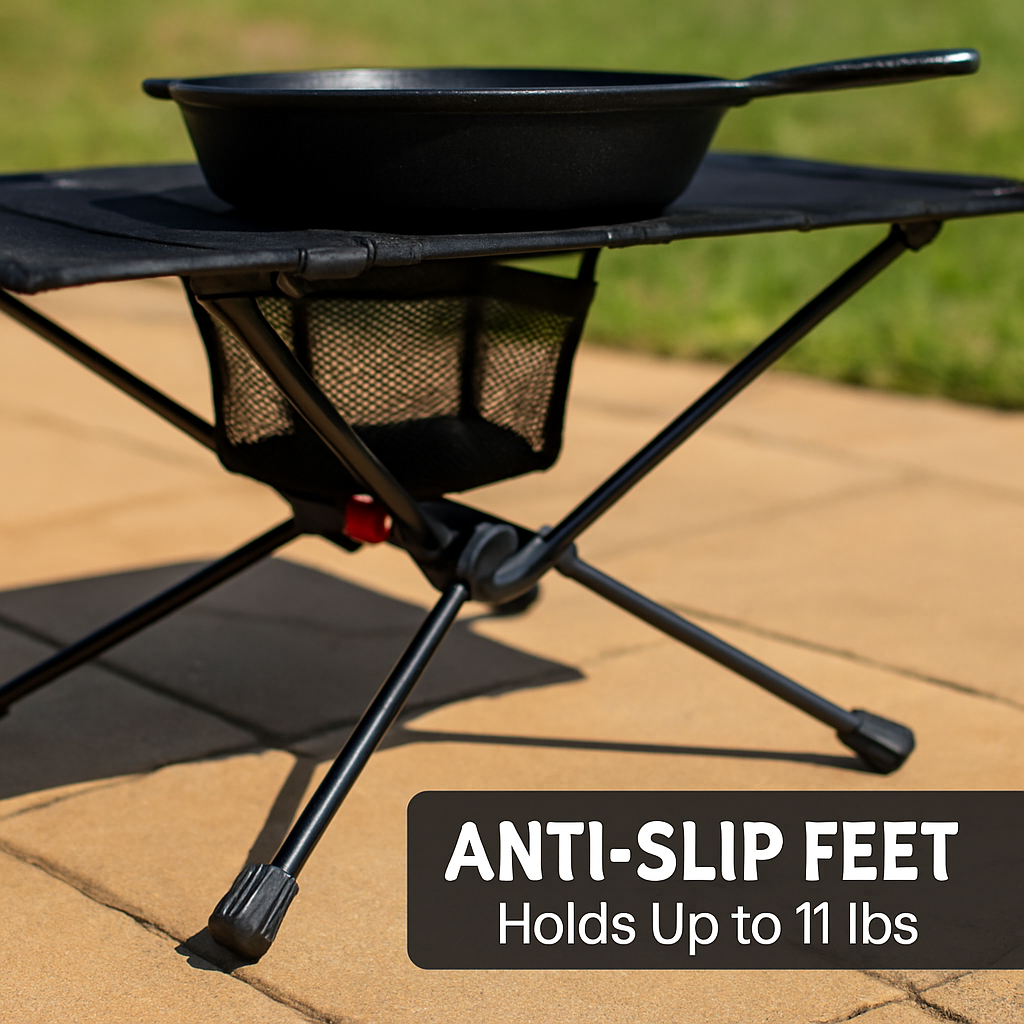 Compact Folding Camping Table | Aluminum Alloy | Cup Holders & Pockets | 695g | LakeForest | Black