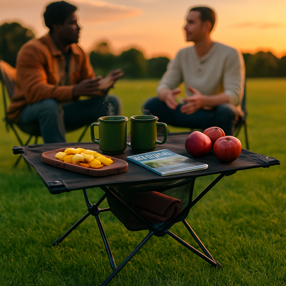 Compact Folding Camping Table | Aluminum Alloy | Cup Holders & Pockets | 695g | LakeForest | Black