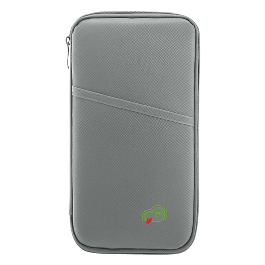 Gray 12-pocket travel passport wallet with zipper and inner card slots