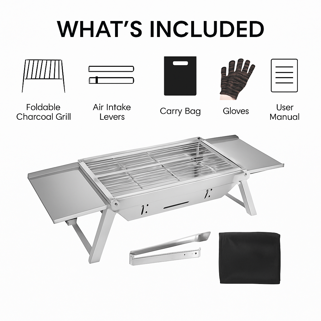 3-in-1 Foldable Charcoal Grill for Camping & Tailgating