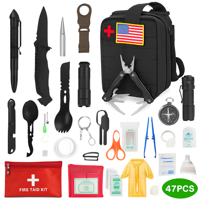 LakeForest 47-Piece Emergency Survival Kit – Camping, Hiking & Disaster Preparedness | Compact Oxford Pouch