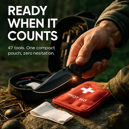 LakeForest 47-Piece Emergency Survival Kit – Camping, Hiking & Disaster Preparedness | Compact Oxford Pouch