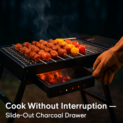 Foldable Charcoal BBQ Grill with Shelf for Camping