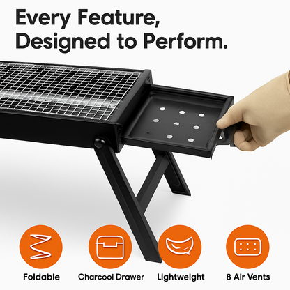 Foldable Charcoal BBQ Grill with Shelf for Camping