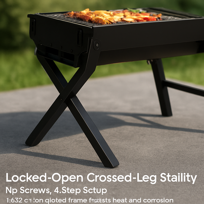 Foldable Charcoal BBQ Grill with Shelf for Camping