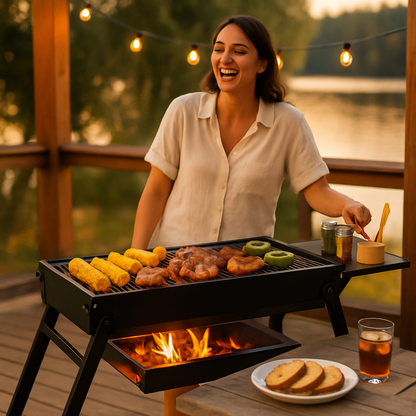 Foldable Charcoal BBQ Grill with Shelf for Camping