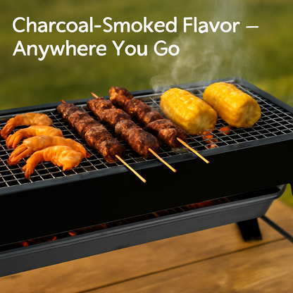 Foldable Charcoal BBQ Grill with Shelf for Camping
