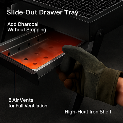 Foldable Charcoal BBQ Grill with Shelf for Camping