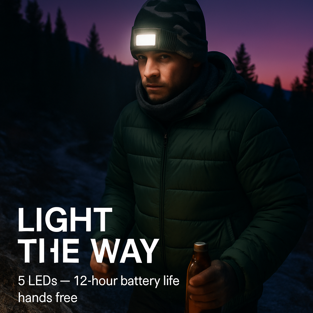 iMounTEK LED Headlamp Beanie – 5-LED, 12-Hour Battery, 7 Colors