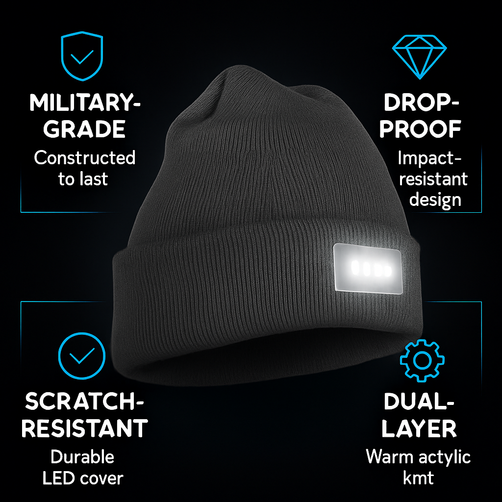 iMounTEK LED Headlamp Beanie – 5-LED, 12-Hour Battery, 7 Colors