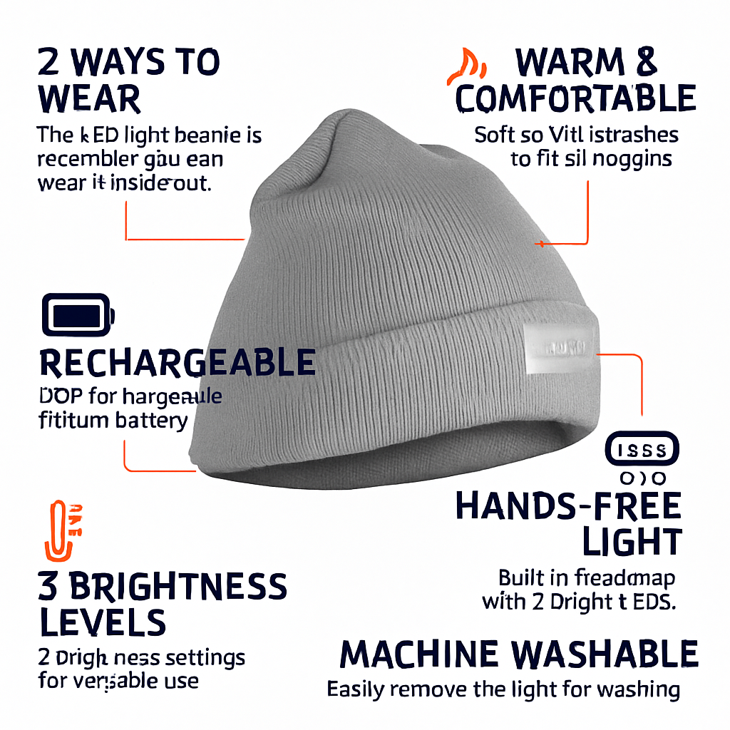 iMounTEK LED Headlamp Beanie – 5-LED, 12-Hour Battery, 7 Colors