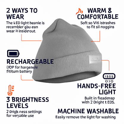 iMounTEK LED Headlamp Beanie – 5-LED, 12-Hour Battery, 7 Colors