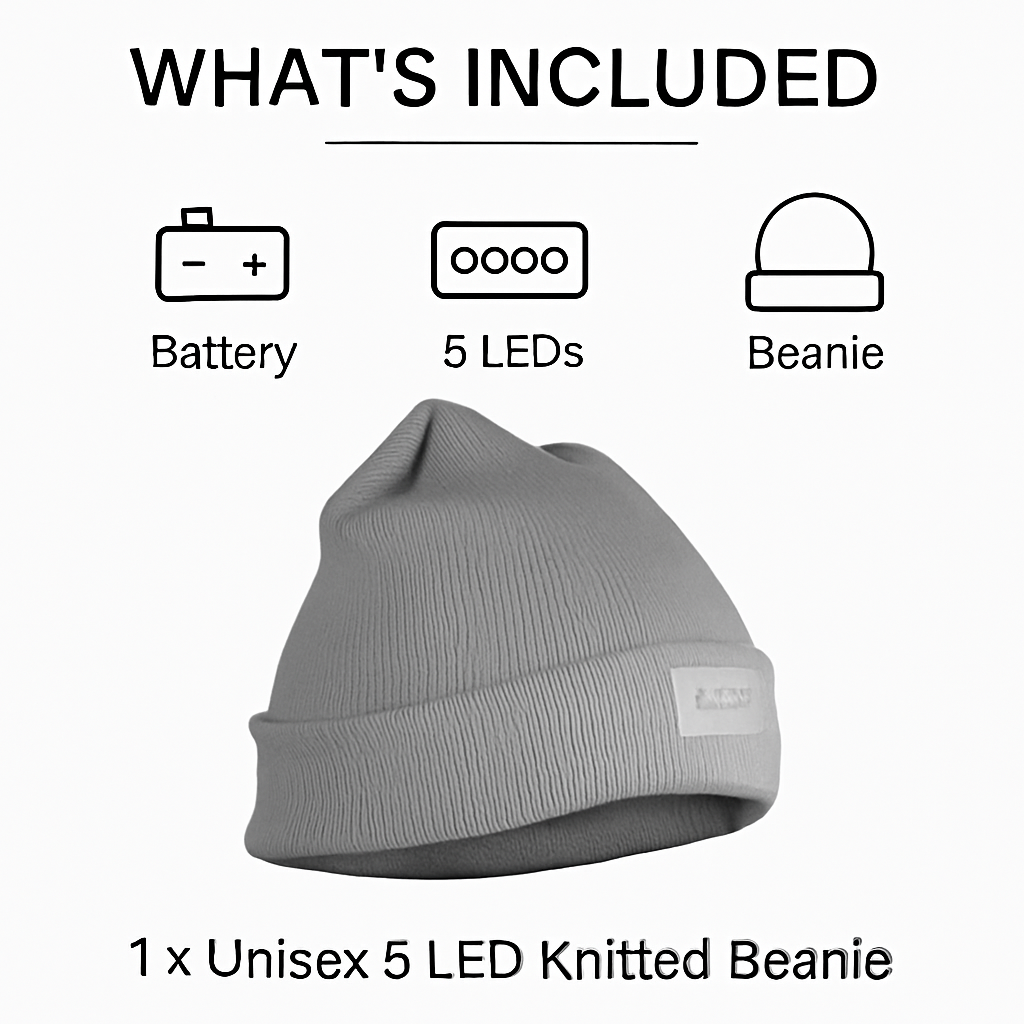 iMounTEK LED Headlamp Beanie – 5-LED, 12-Hour Battery, 7 Colors
