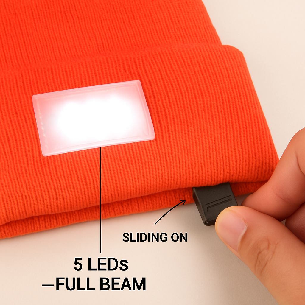 iMounTEK LED Headlamp Beanie – 5-LED, 12-Hour Battery, 7 Colors