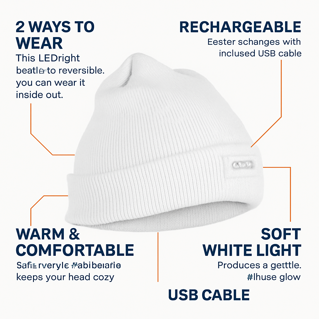 iMounTEK LED Headlamp Beanie – 5-LED, 12-Hour Battery, 7 Colors