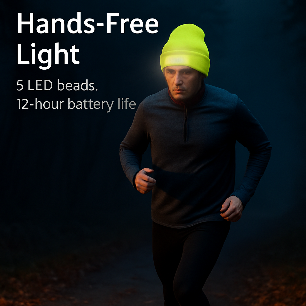 iMounTEK LED Headlamp Beanie – 5-LED, 12-Hour Battery, 7 Colors