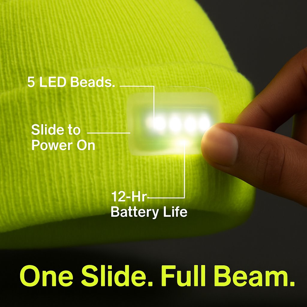 iMounTEK LED Headlamp Beanie – 5-LED, 12-Hour Battery, 7 Colors