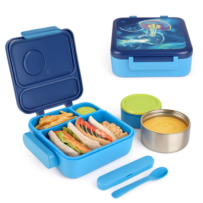 Kids Insulated Lunch Box Set | 304 Stainless Steel | 3–4 Hr Retention | Astronaut | Ages 3+ | Blue