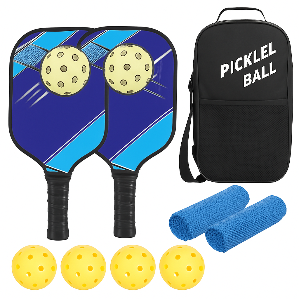 Pickleball Set | 2 Fiberglass Paddles | 4 Balls (Indoor & Outdoor) | Cooling Towels & Carry Bag | iMounTEK