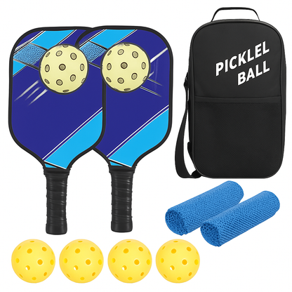 Pickleball Set | 2 Fiberglass Paddles | 4 Balls (Indoor & Outdoor) | Cooling Towels & Carry Bag | iMounTEK