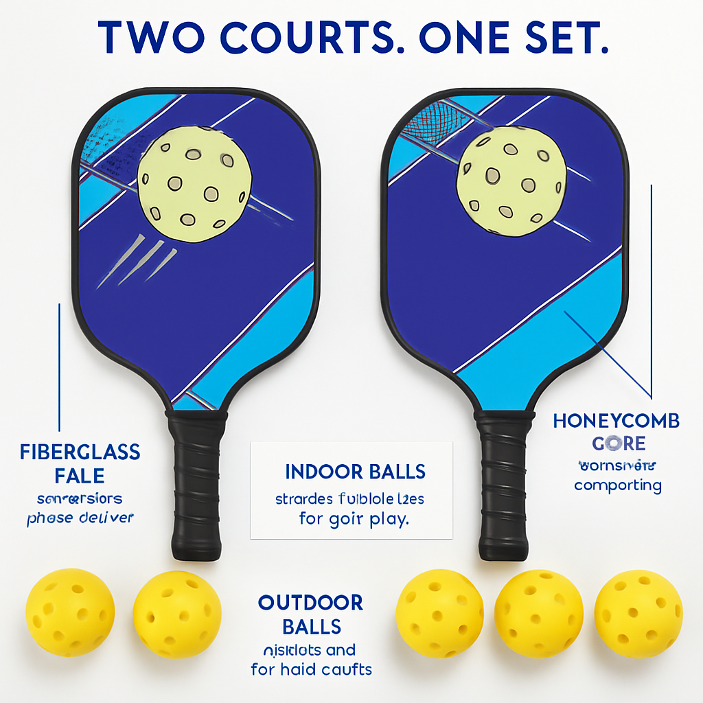 Pickleball Set | 2 Fiberglass Paddles | 4 Balls (Indoor & Outdoor) | Cooling Towels & Carry Bag | iMounTEK