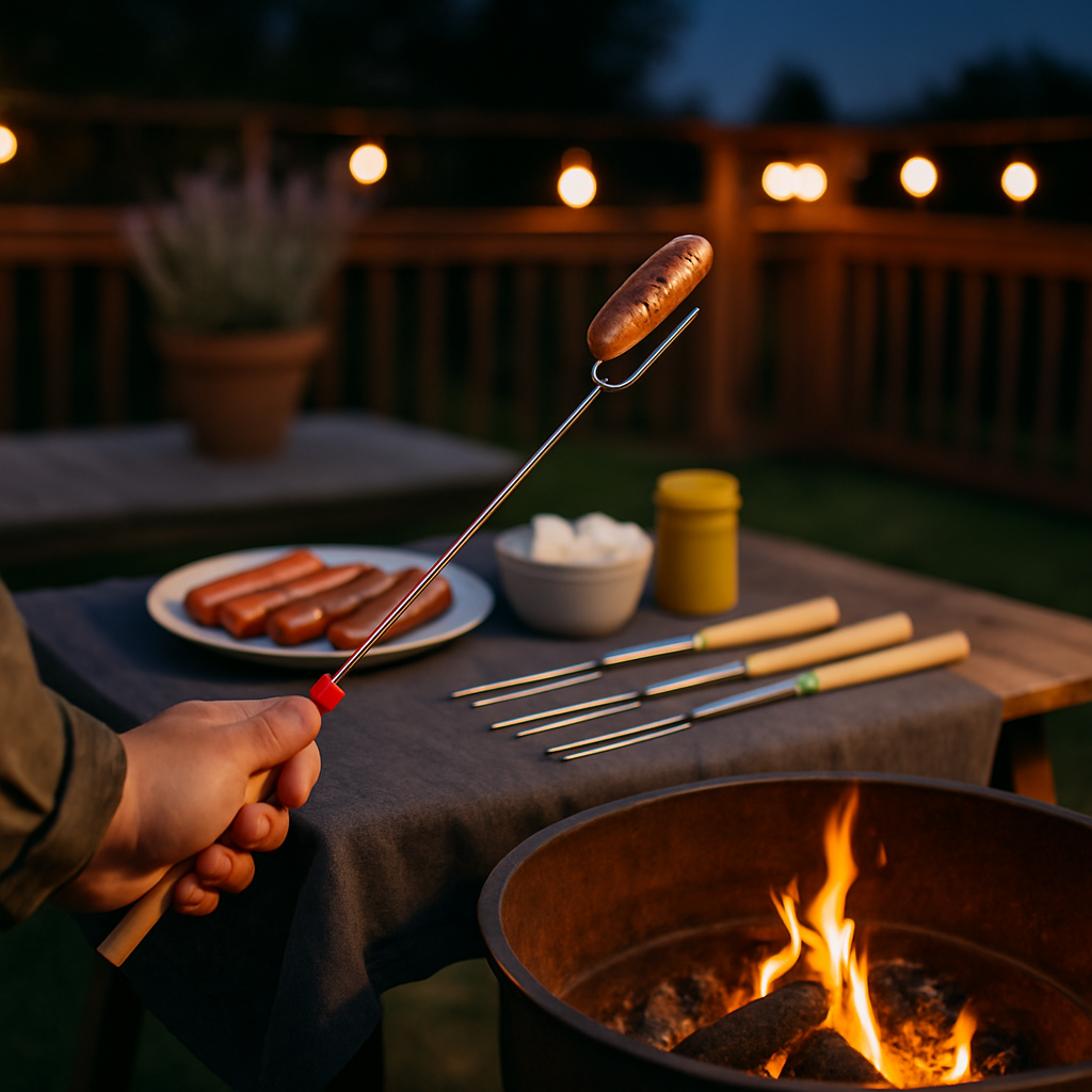 12-Piece Stainless Steel Roasting Sticks Set – Telescoping Skewers with Corn Needles, Fork & Knife | Campfire & BBQ