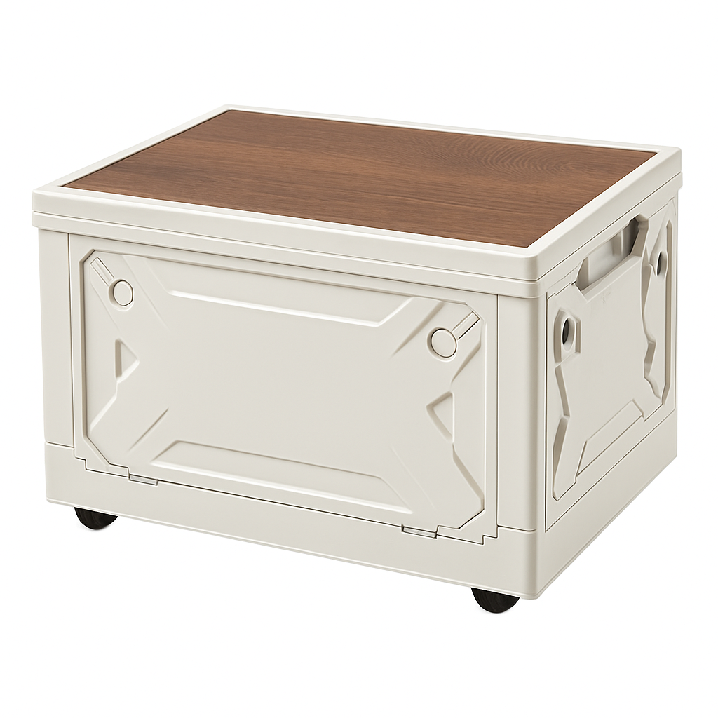 Collapsible Storage Bin with Wheels, Cutting Board Lid & 4 Lockable Doors – 39L