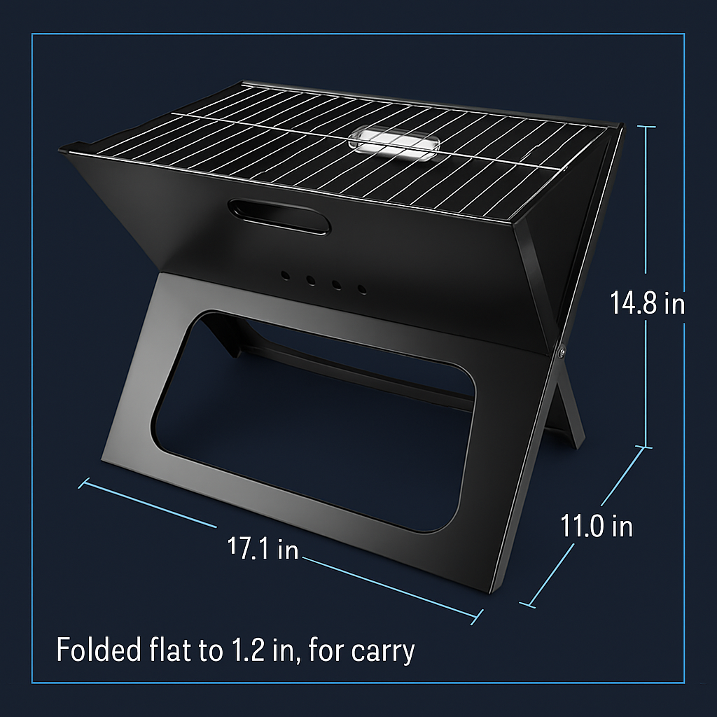 Portable Foldable Charcoal BBQ Grill | 170 sq in | Heat to 572°F | Folds Flat | Camping & Outdoor