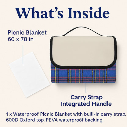 Waterproof Picnic Blanket | 60×78" | 600D Oxford + PEVA | Foldable | Carry Handle | 3 Colors