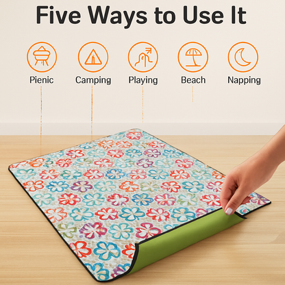 Waterproof Picnic Blanket | 60×78" | 600D Oxford + PEVA | Foldable | Carry Handle | 3 Colors