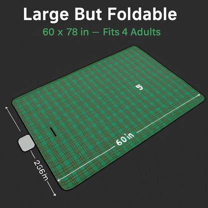 Waterproof Picnic Blanket | 60×78" | 600D Oxford + PEVA | Foldable | Carry Handle | 3 Colors