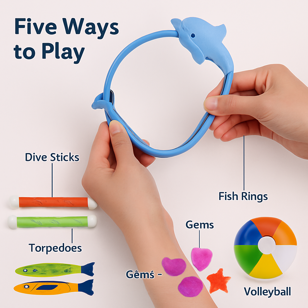 24-Piece Kids Diving Pool Toys Set | Dive Sticks, Rings & Torpedoes | Storage Bag | Ages 3+