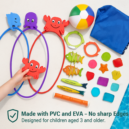 24-Piece Kids Diving Pool Toys Set | Dive Sticks, Rings & Torpedoes | Storage Bag | Ages 3+