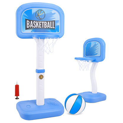 Poolside 2-in-1 Basketball Game Set | Straight & Curved Pole | 5 Heights | Ages 6–14 | iMounTEK | Blue or Red