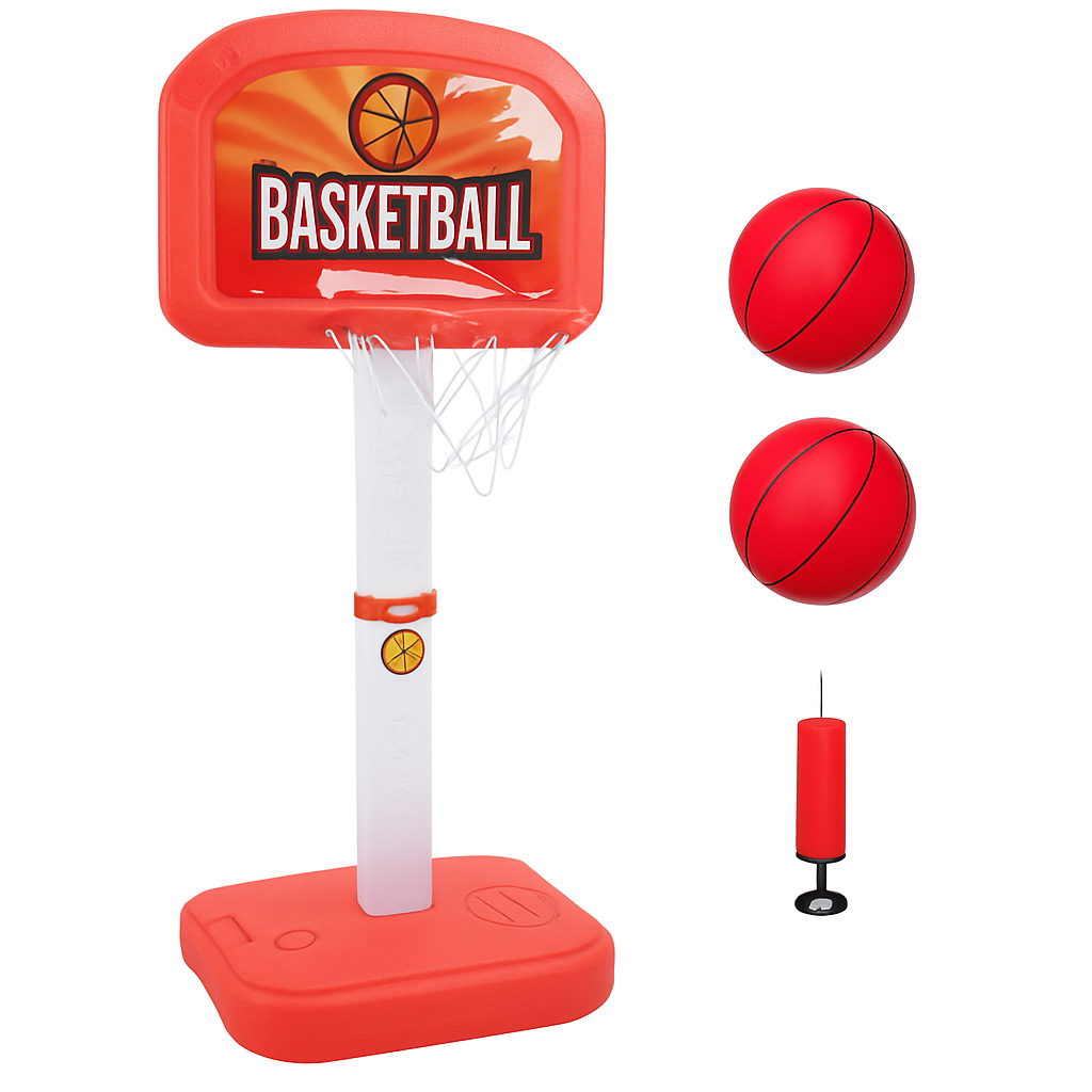 Poolside 2-in-1 Basketball Game Set | Straight & Curved Pole | 5 Heights | Ages 6–14 | iMounTEK | Blue or Red