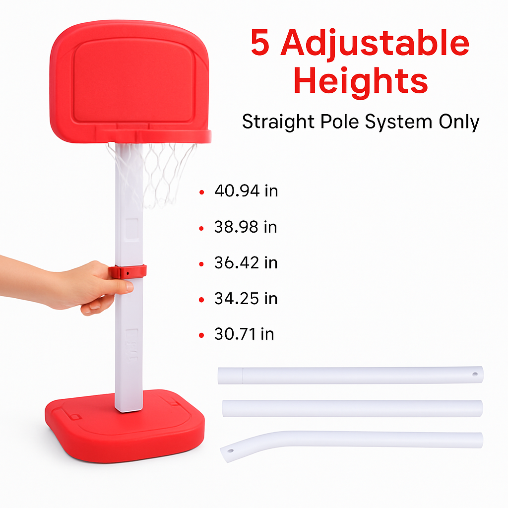 Poolside 2-in-1 Basketball Game Set | Straight & Curved Pole | 5 Heights | Ages 6–14 | iMounTEK | Blue or Red