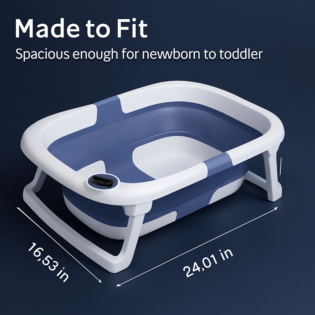 Foldable Baby Bathtub with Thermometer | 0–24 Months | 26L | Drain Hole | Non-Toxic PP+TPE | BabyLuv