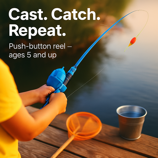 Kids Fishing Pole Set | Telescopic Rod & Spincast Reel | Travel Bag & Tackle Box | Ages 5+ | Blue or Pink