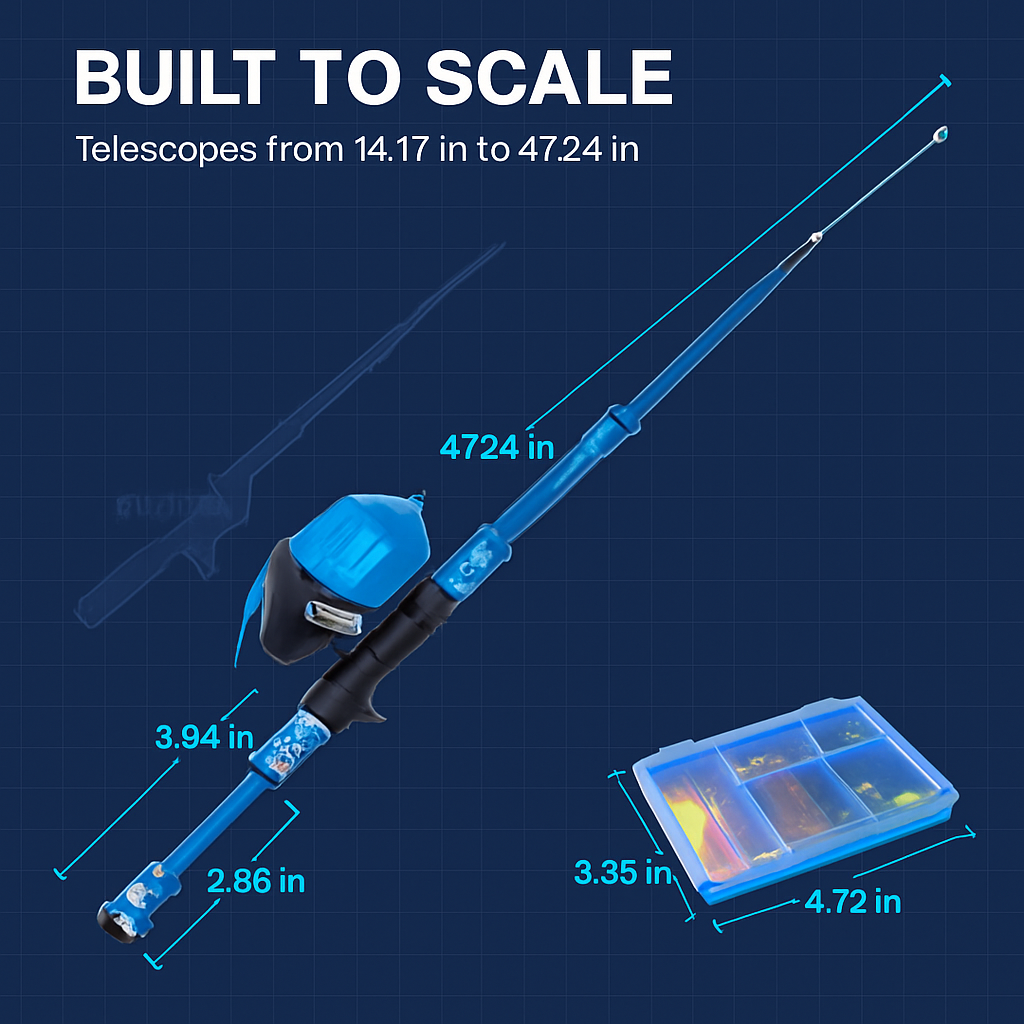 Kids Fishing Pole Set | Telescopic Rod & Spincast Reel | Travel Bag & Tackle Box | Ages 5+ | Blue or Pink