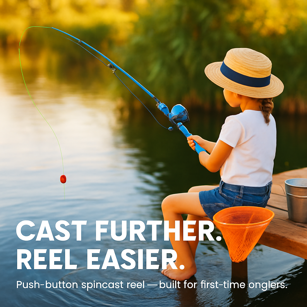 Kids Fishing Pole Set | Telescopic Rod & Spincast Reel | Travel Bag & Tackle Box | Ages 5+ | Blue or Pink